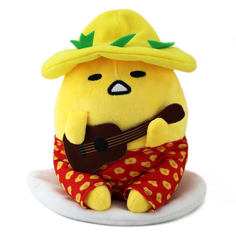 Cute Cartoon Hawaii Guitar Lazy Egg Plush Toy Eggyolk Doll Holding Sign Soft Stuffed Animal 20cm