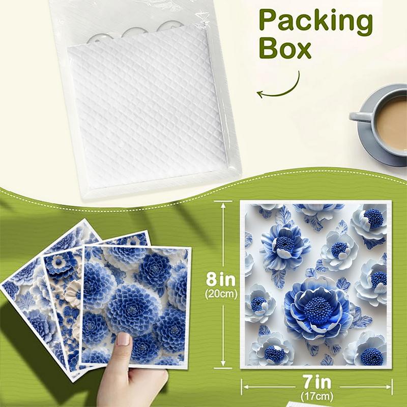 Cleaning Cloth Reusable Kitchen Dish Towels Eco-friendly Microfiber Blue and White Pattern Dishcloths Lint Free Washable Duster Rags Tea Towels