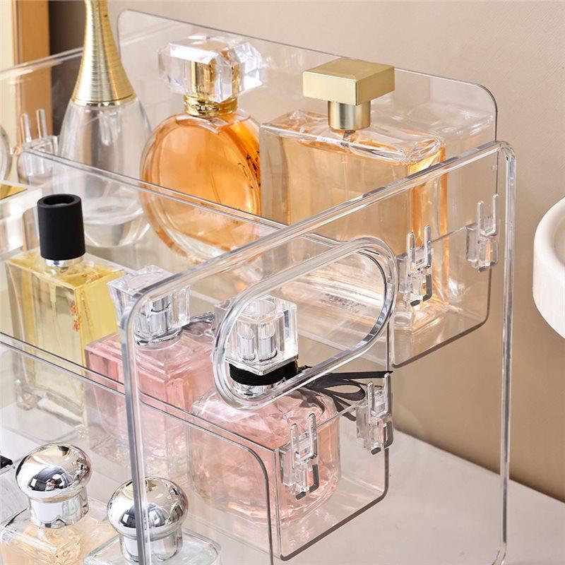 Transparent Three-Tier Ladder Perfume Display Shelf Desktop Bathroom Cosmetics Organizer Dresser Store Storage Box