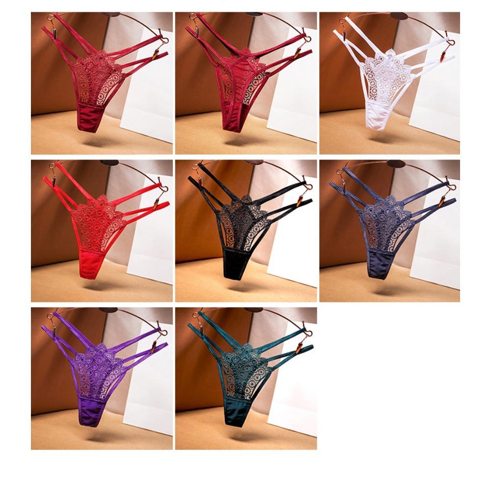 Cross Hollow Vintage Embroidered Thong Women's Thin Perspective Mesh Low Waist Strap Allure Sexy Panties 2280