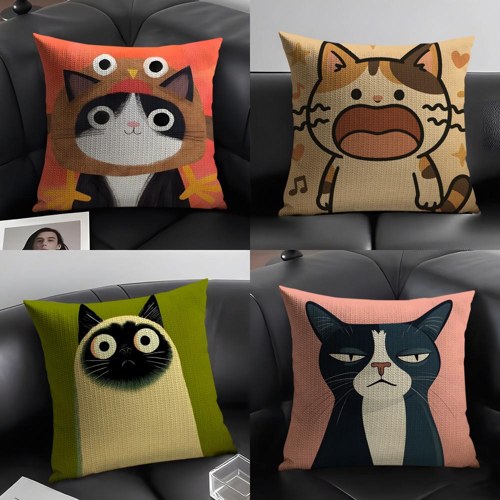 3 Funny And Silly Cat Pattern Pillow Case Home Living Room Decoration Linen Pillowcover Pillow Cases Cushion Cover