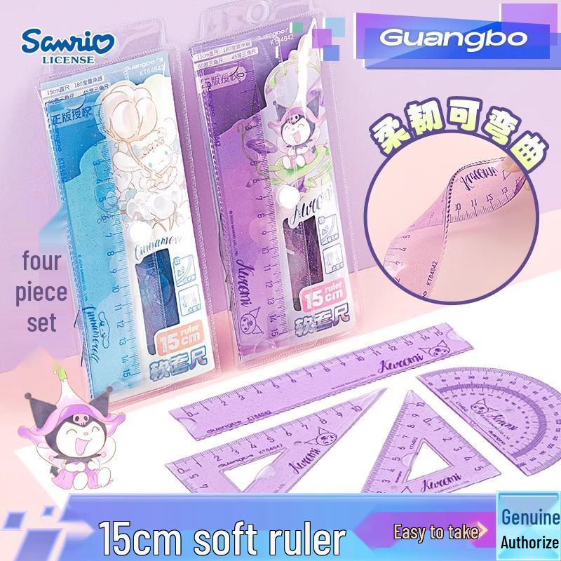 Sanrio Cute Student 15cm Transparent Ruler Set - Multifunctional and Adorable Sanrio Soft Ruler Set 15cm Box of 24