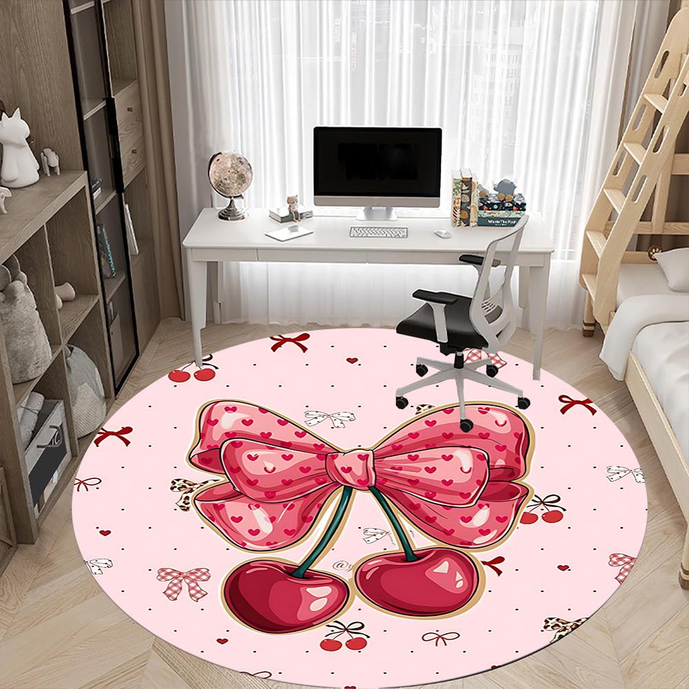1pc Cherry BowChair Carpet for Office, Indoor Non-Slip Washable Polyester Fiber Carpet, Mat For Office, Machine Washable