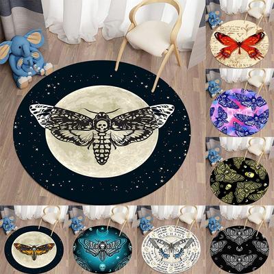 Alfombras de polilla de la muerte para sala de estar, alfombra redonda con calavera gótica, alfombra para suelo, alfombra con mariposa, luna y estrella, alfombra de poliéster