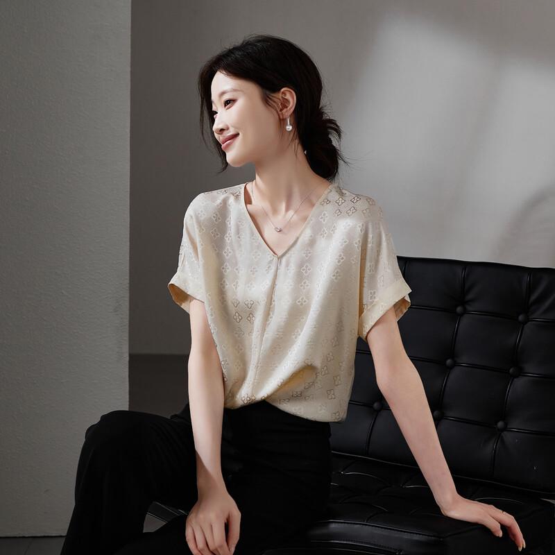 SOFSIL Women's Silk-Blend V-Neck Short-Sleeve Blouse