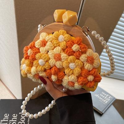 Pearl Chain Small Bag Women's Fashion Clip Shell Bag Small Fresh Hand-woven Shoulder Bag Messenger Bag