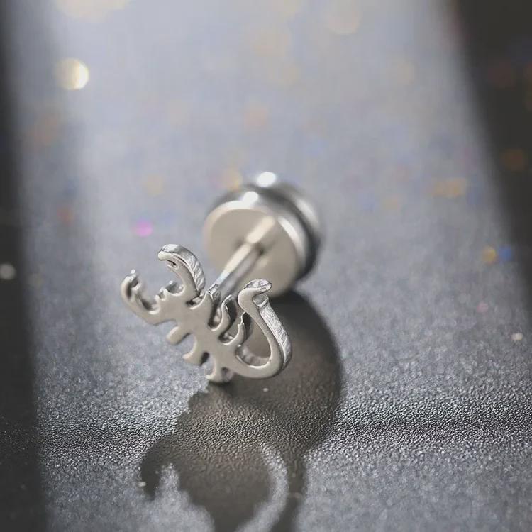 Unisex Stainless Steel Black Skull Earrings - Non-Fading Titanium Accessory