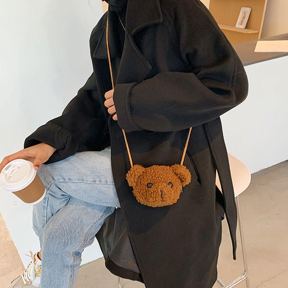 Bags Cartoons Animals Handbag Earphone Organizer Diagonal Women Bag  Purses Smile Bear  Bag  Bear Shoulder Bag