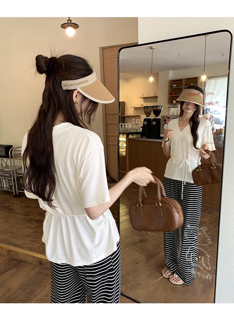 V-Neck Soft, Skin-Friendly Short-Sleeve T-Shirt with Back Waist Tie - Women's Summer 2026 New Style
