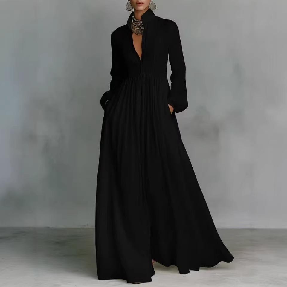 Spring New Women's Clothing, European and American Dresses, Slim-fitting Elegant Solid-color French Dresses, Long Dresses