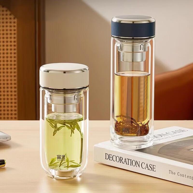 Fuguang Portable Double-Layer Borosilicate Glass Tea Infuser Mug