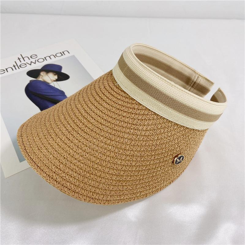 Summer Internet Celebrity Alphabet Empty Top Hat Children Sun Hat Versatile Sunscreen Face Cover Trendy Topless Straw Hat Sun Hat