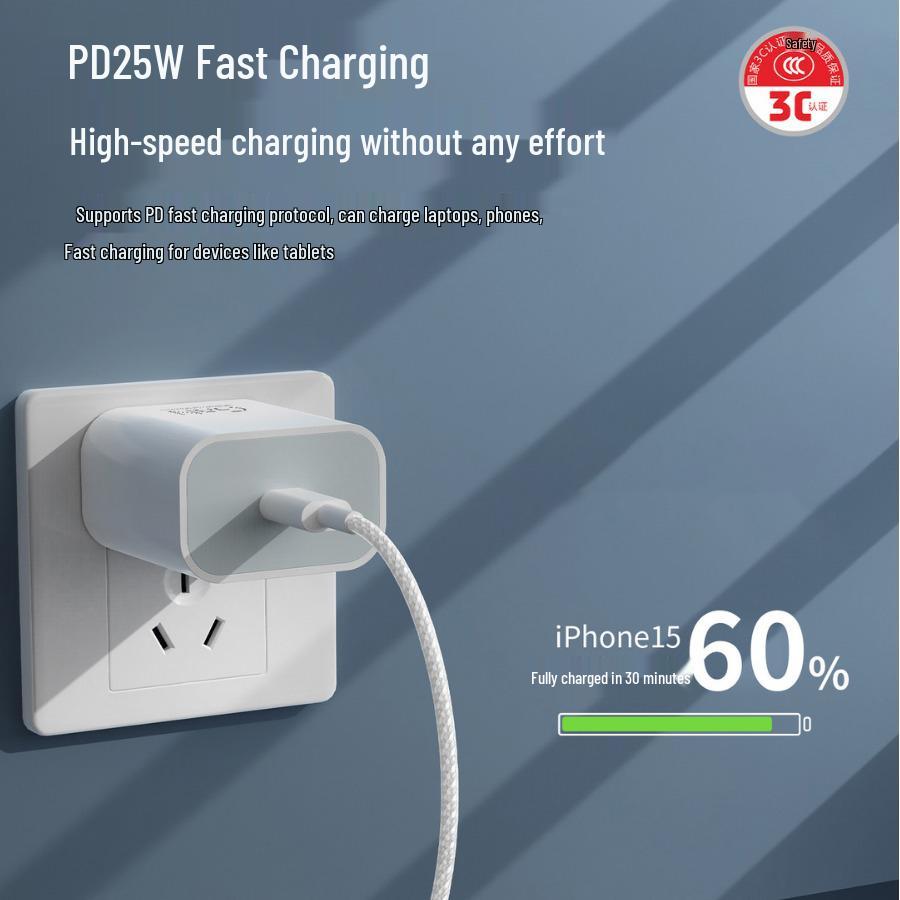 Mino 25W Dual Type-C Charger Set with C-L Cable for Apple, 3C Certified Fast Charging