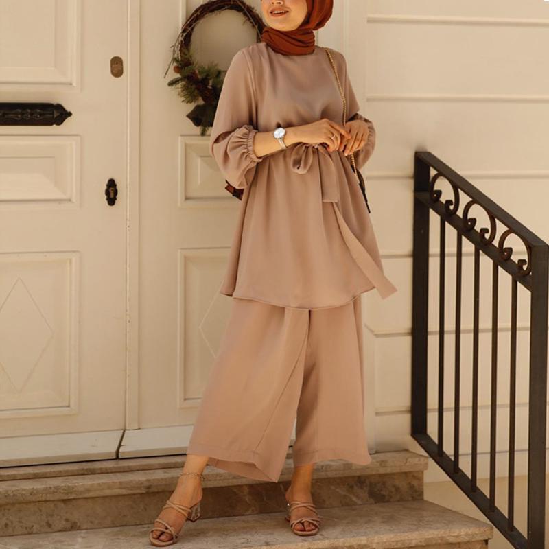 

Мусульманский женский комплект Абая, длинная блузка, топы, брюки, кафтан, платье, халат, костюм S хаки