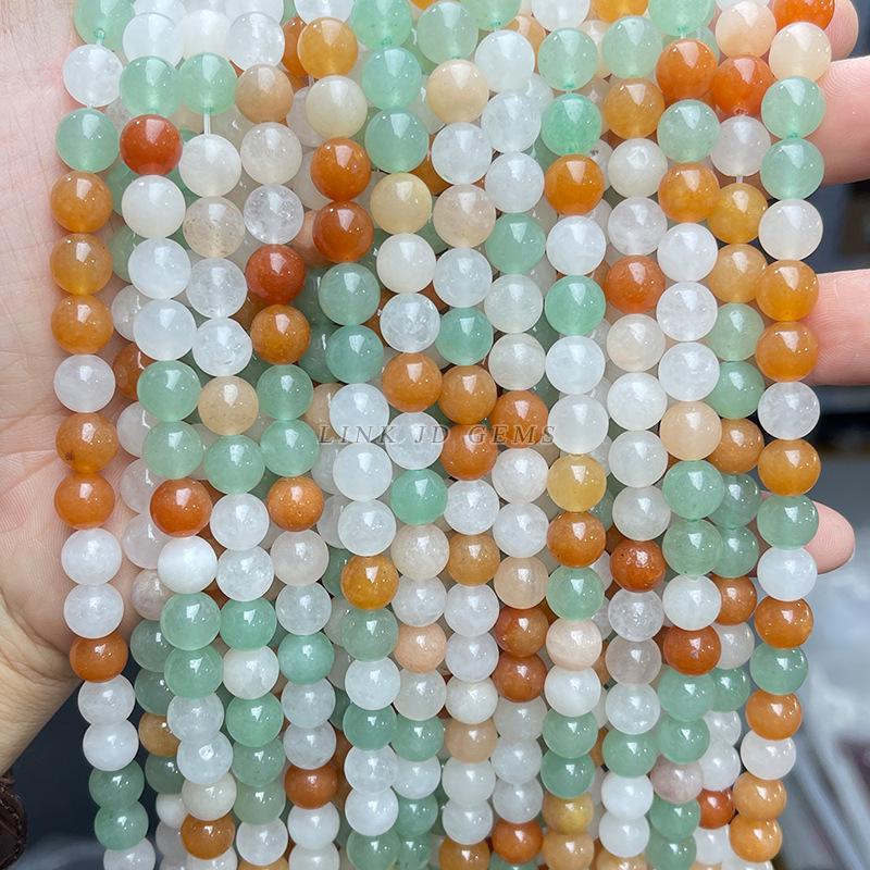 Jingde Tricolor Natural Jade & Aventurine Round Beads for DIY Jewelry