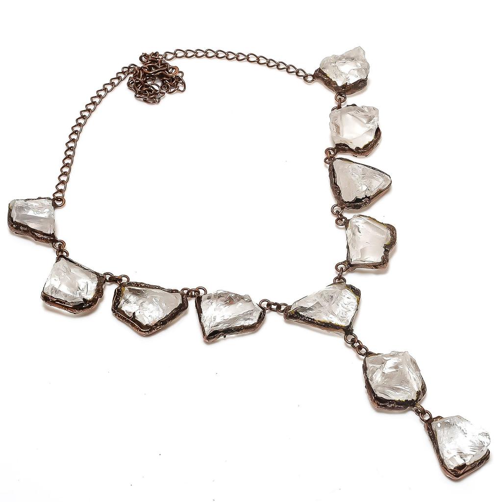 Clear Quartz Handmade Gemstone Necklace, Copper Electroformed Necklace Antique Jewelry, For Engagement Gift