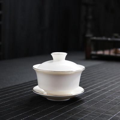 Chaxun Dehua White Porcelain Gilded Gaiwan Tea Bowl
