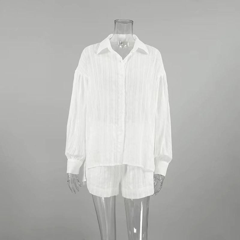 Fashion Wind Summer New Arrival Micro Transparent Long Sleeves Shirt Shorts Casual Suit Shirt and Shorts Set