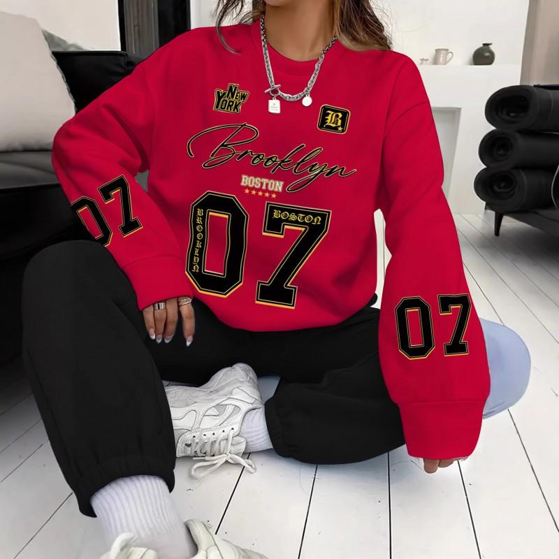 Womens Casual Oversized Round Neck Sweatshirt With 3D Letter Print Lightweight Comfort Fit