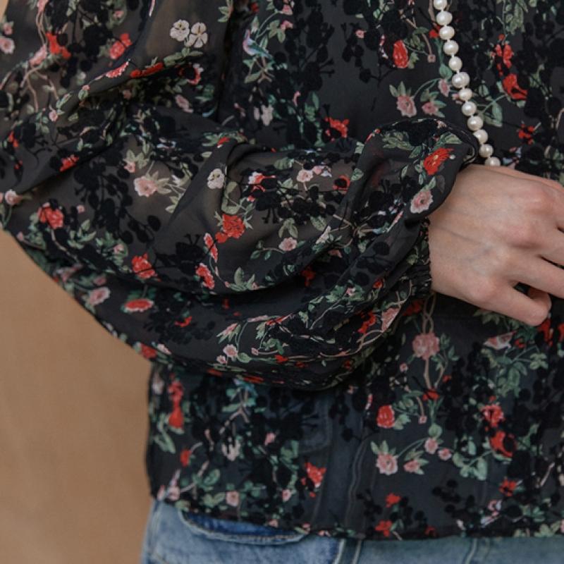 MAXZA Velvetine Flower Pattern Round Neck Chiffon Blouse Zc10qb002on