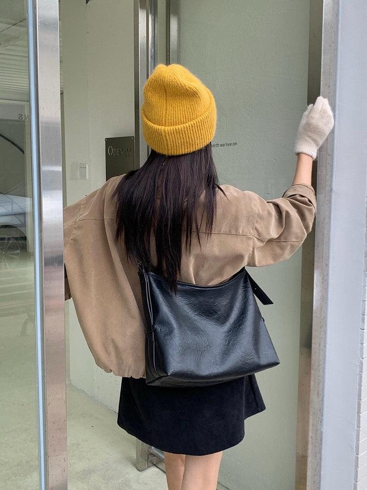 Simple Vintage Solid Color PU Leather Women's Shoulder Bags Versatile Large Capacity Ladies Crossbody Bag Casual Female Handbags