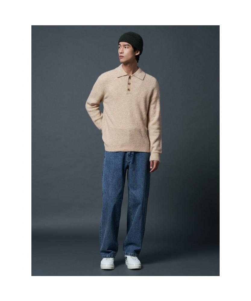 SHIFT.G Wool Blended Fancy Yarn Polo Neck Sweate Beige