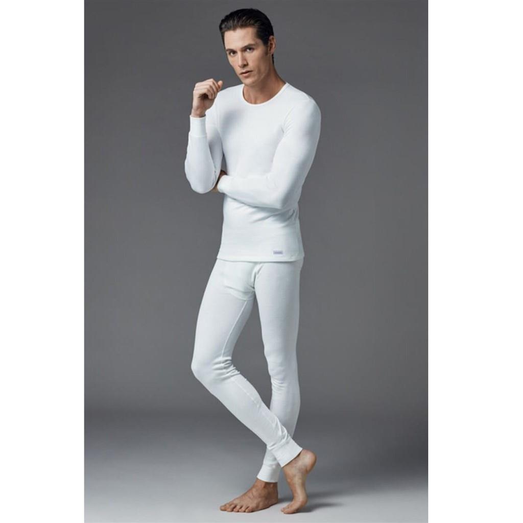 Eros Tricou termic pentru bărbați cu mânecă lungă și elastan, cu gât O