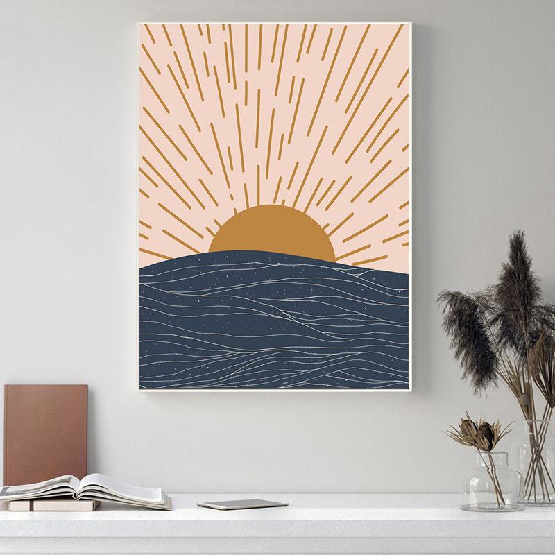 Pictură abstractă de artă de perete Soarele Boho Postere și imprimeuri Față de flori Imprimare pe pânză Femeie nudă Poze de perete pentru decor viu