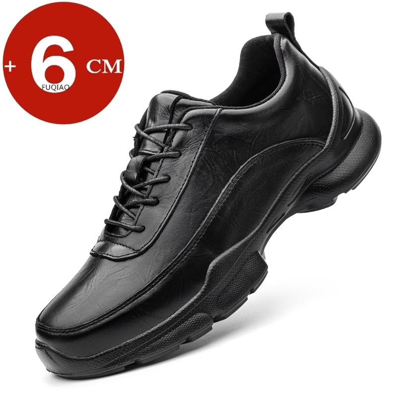 

Unisex 6cm Hidden Height Increase Shoes Genuine Cow Top Layer Leather Lightweight Comfortable Outdoor Casual Elevator Sneakers 36 чёрный