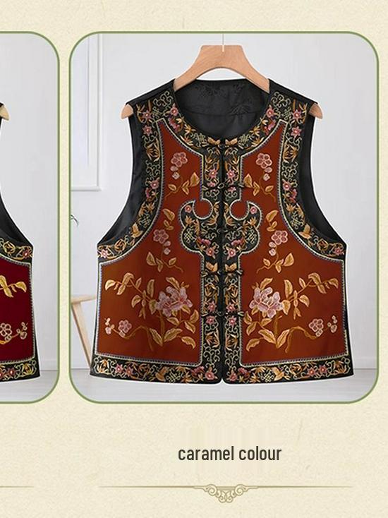 

Women s Ethnic Style Embroidered Sleeveless Vest - Spring/Autumn 3XL (130-145 jin)