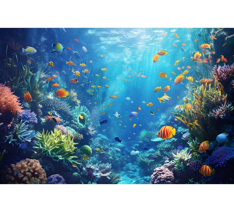 Underwater World Fish Coral Aquarium Theme Photography Backdrop, Children's Birthday Party, Home Decoration Photography Backdrop