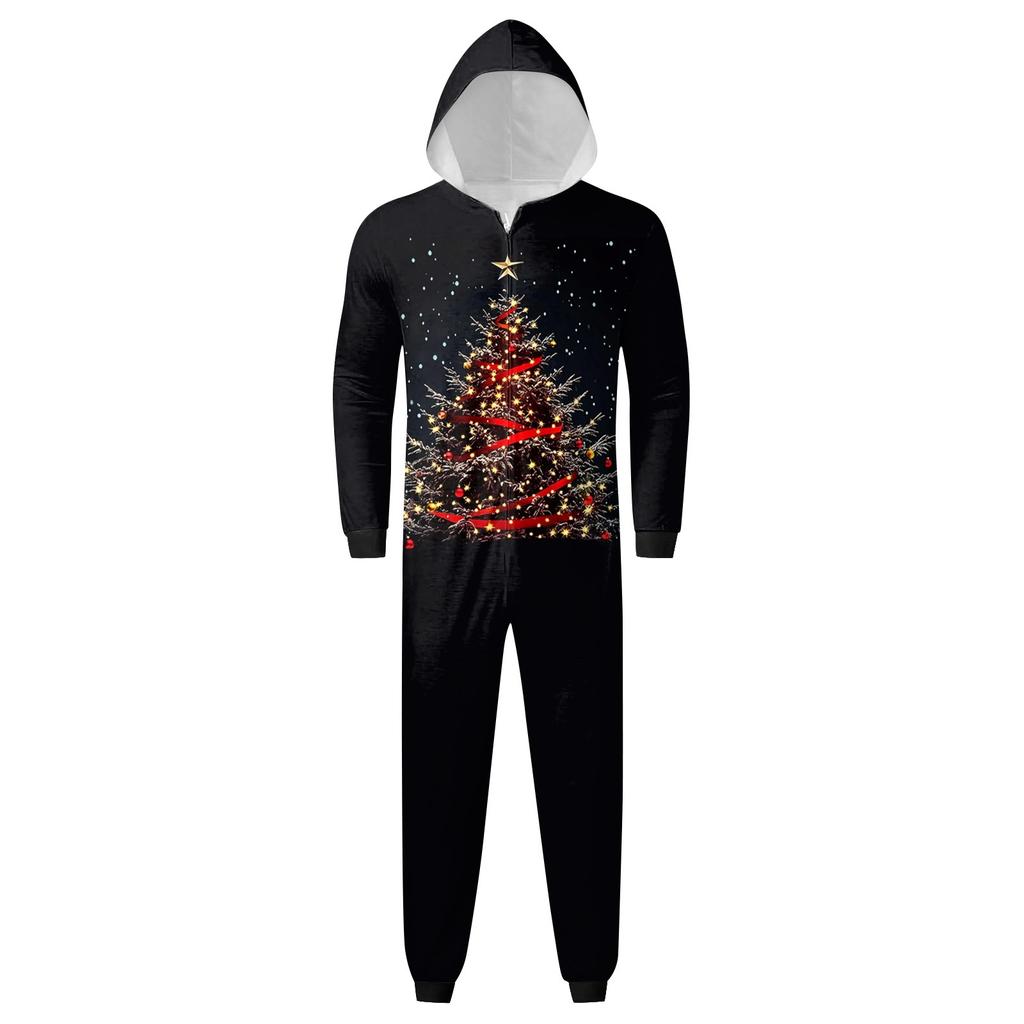 Weihnachtsdruck Eltern-Kind-Outfit Kapuzenreißverschluss Einteiliges modisches Heimanzug-Set