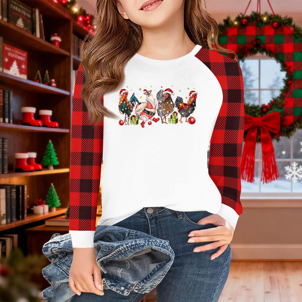 Girls Long Sleeve Christmas Day T Shirts Kids Fall Tops Crewneck Basic Tees 5-14Y