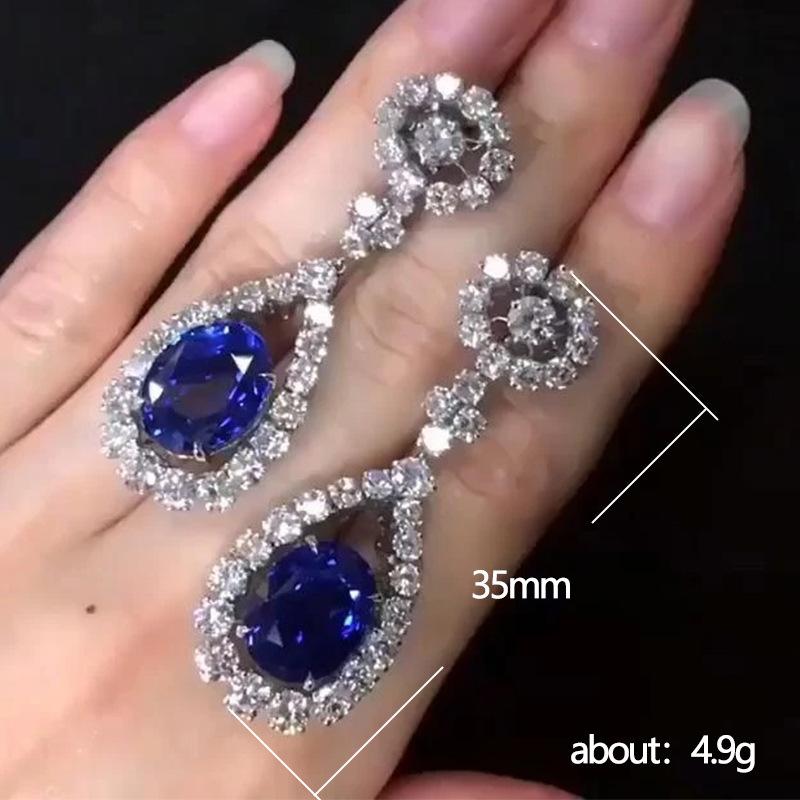 Huitan Aesthetic Blue Drop Earrings for Women Wedding Engagement Silver Color Accessories Graceful Lady's Earrings Party JewelryGood product