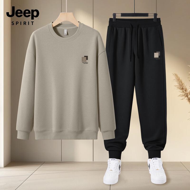 JEEP SPIRIT Men's 2025 Casual Round Neck Sweatshirt & Joggers Set