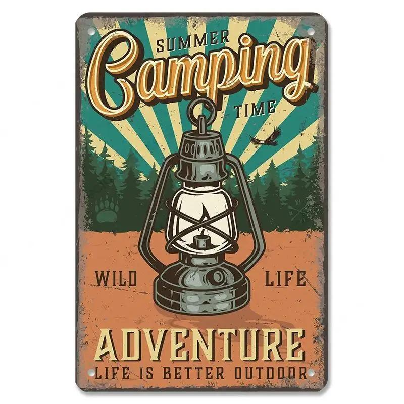 Camping  Adventure Plaques VintageMetal Tin Signs Plate Mountain Trip Campervan Tours Room Gym Sign Posters Wall Decor Travel