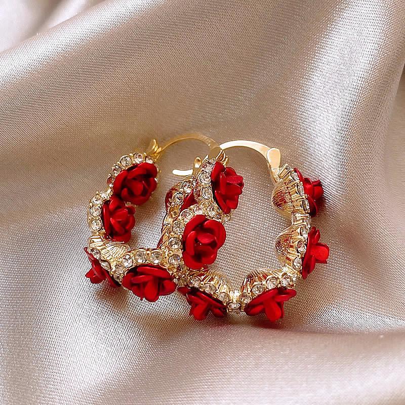 Red Rose Romantic Ear Studs - High-End Luxury Niche Design Earrings