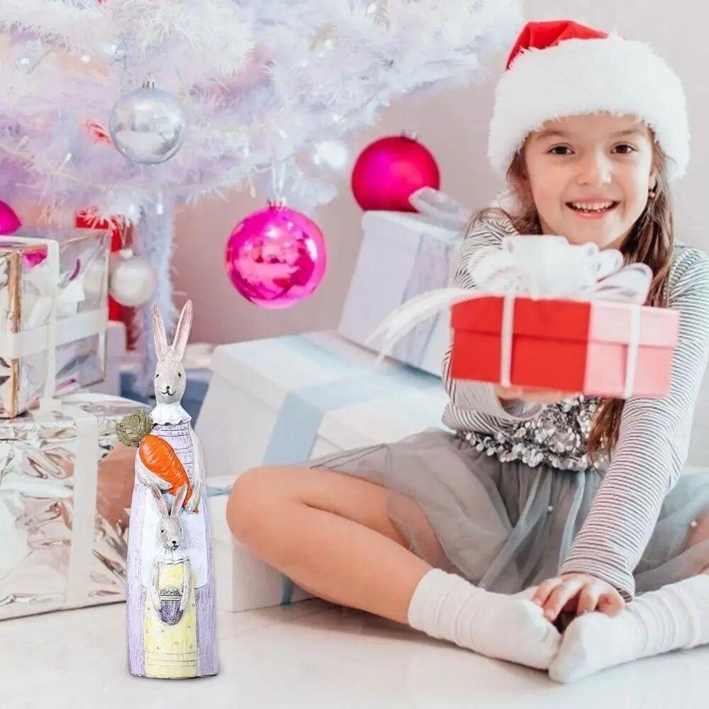 Rustic Couple Rabbit Sculpture Cute Rabbit Resin Ornament Retro Easter Bunny Statue Easter Decor