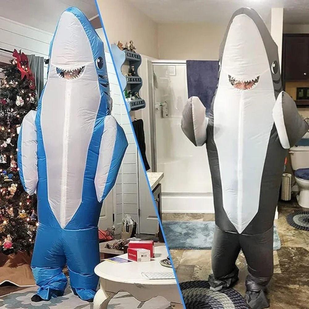 Full Body Jumpsuit Inflatable Shark Costume Cute Blow Up Shark Suit Halloween Costume  Kids/Adult