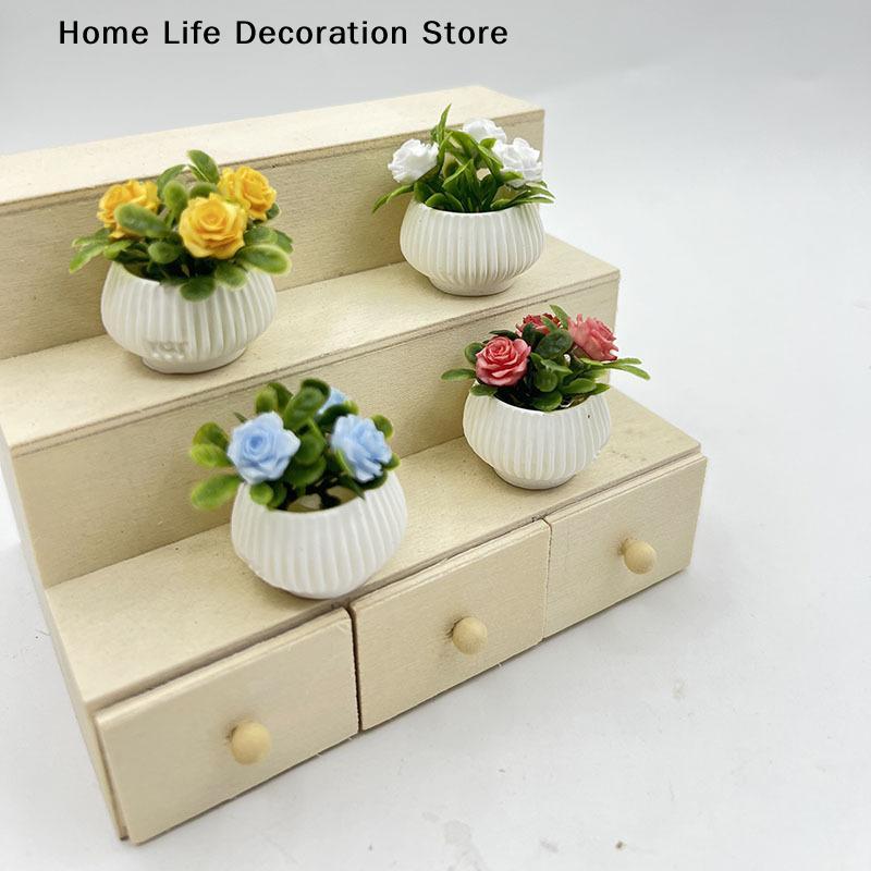 1pc Miniature Rose Plant Potted Plants, Model House Living Room Scene Decoration Potted Plants, Miniature Landscape Handicrafts