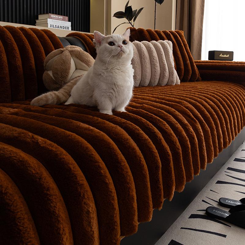 Winter Sofa Cover  New Thickened Non-Slip Seat Cushion Cream Wind High-Grade Cover Rabbit Plush Sofa Cushion