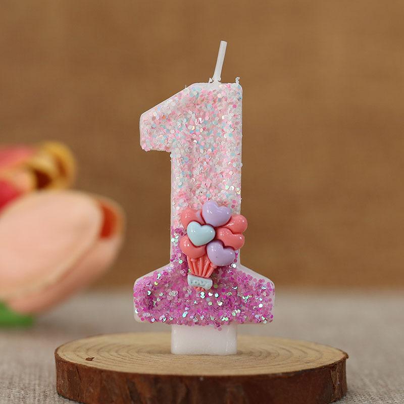 Purple Glitter 0-9 Number Candle Birthday Party Candle for Girls Cake Decoration Baby Shower Candles Balloon Design