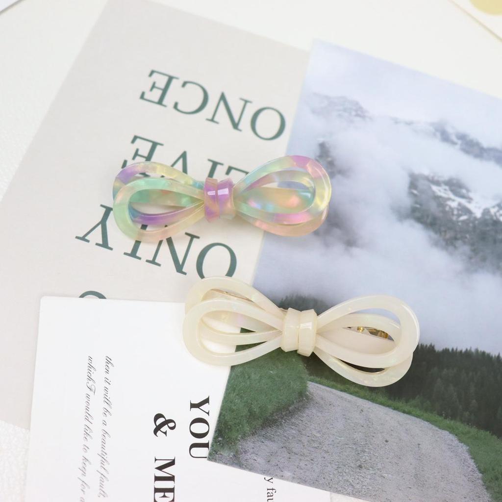 Korean Acetate Duckbill Bow Hair Clip - Sweet Hollow Out Style for Women's Bangs