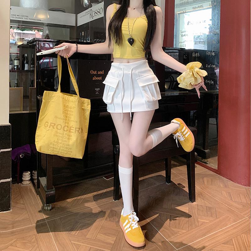 Women's Gray High Waist A-line Skort - Summer 2025 Slimming Petite Anti-Exposure Sports Skirt