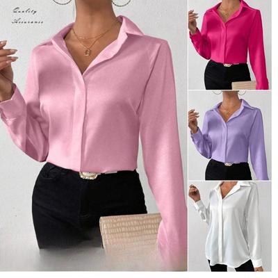 2025 Lente Zomer Dames Satijn Imitatie Zijde Lange Mouw Shirt