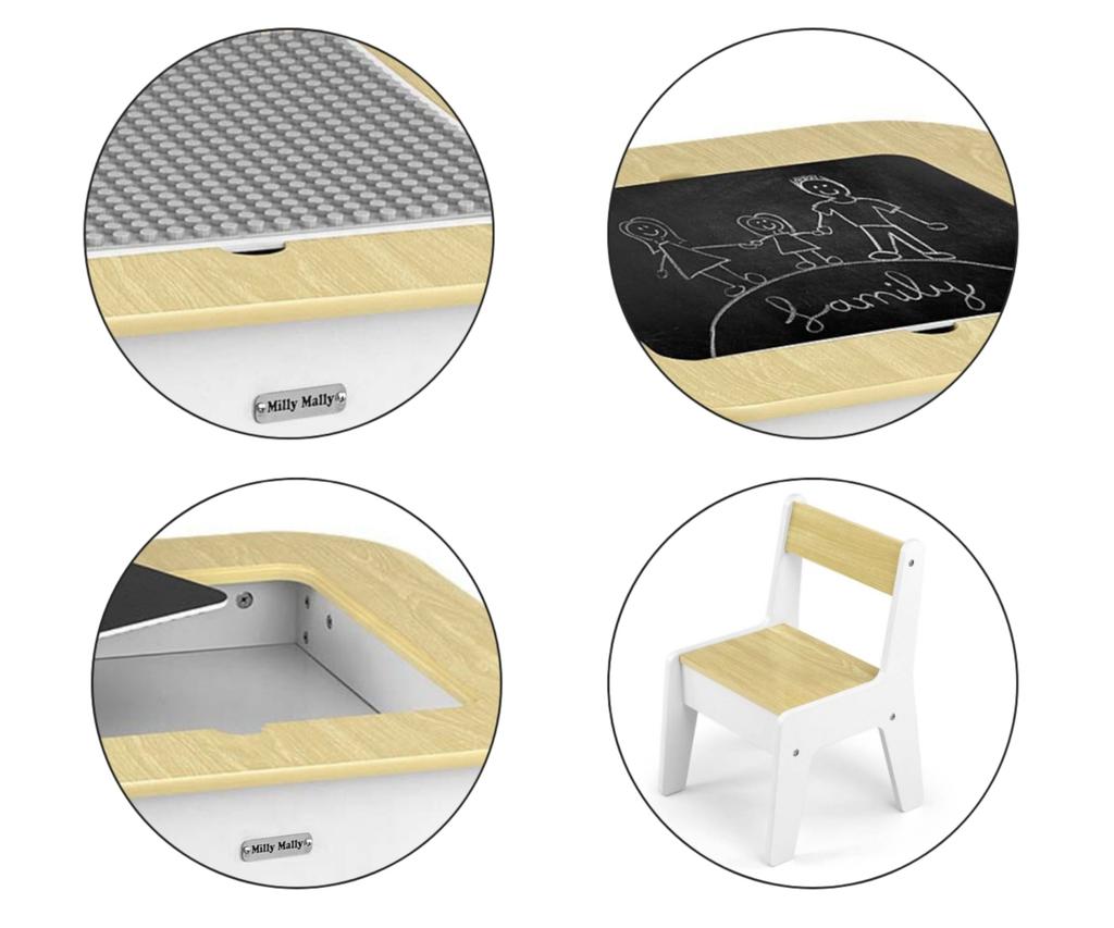MILLY MALLY 6090 Olaf Blocks Furniture Set - Table and Two Chairs White
