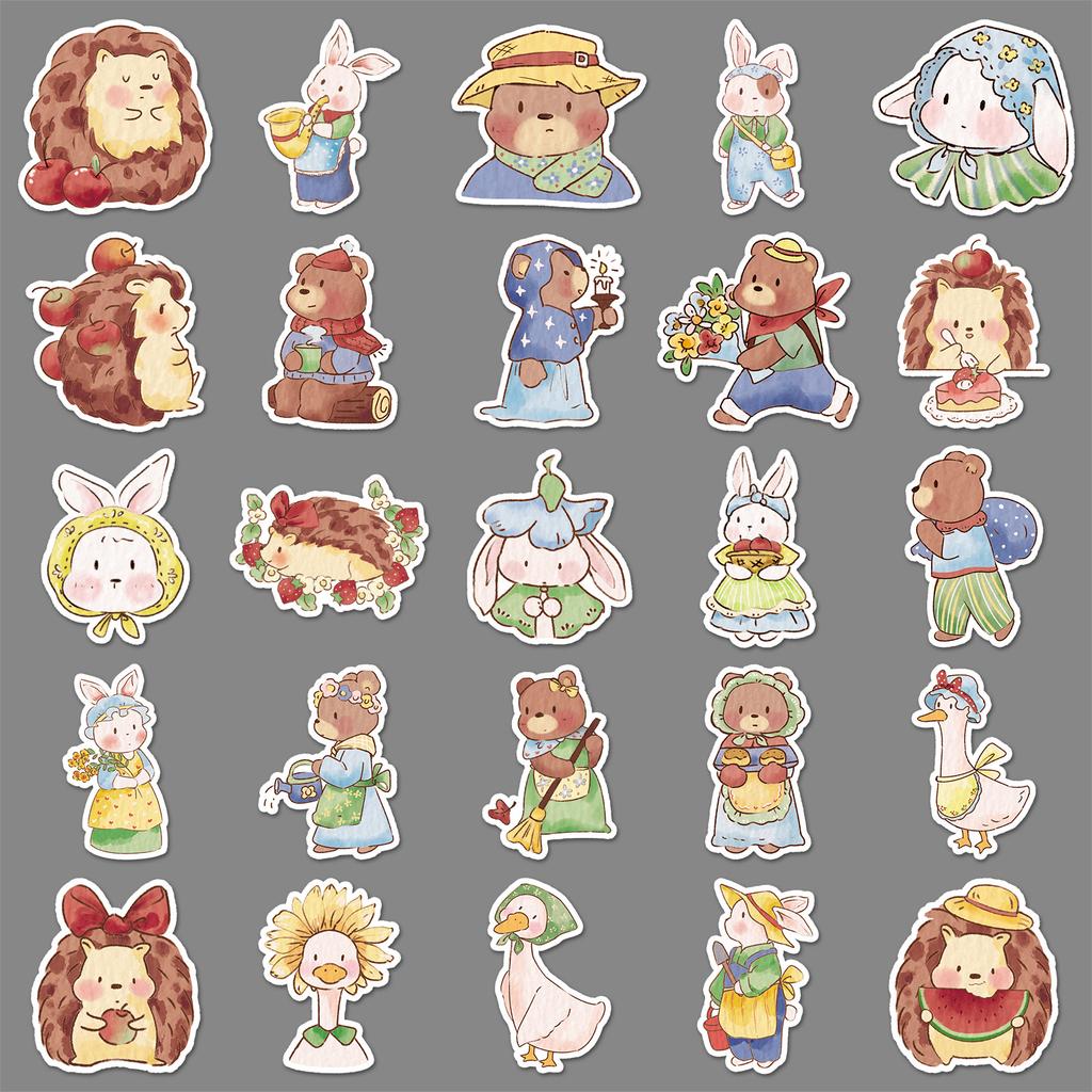 50 Pictures of Forest Animal Graffiti Stickers Cartoon Cute Guka Decorative Mobile Phone Case Water Cup Stickers