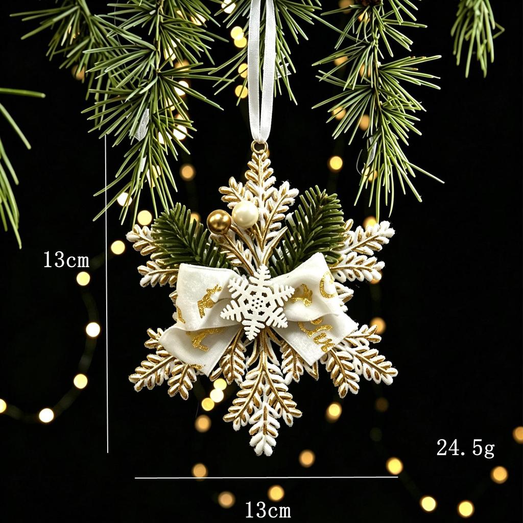 White Gold Retro Elk Snowflake Christmas Tree Ornament