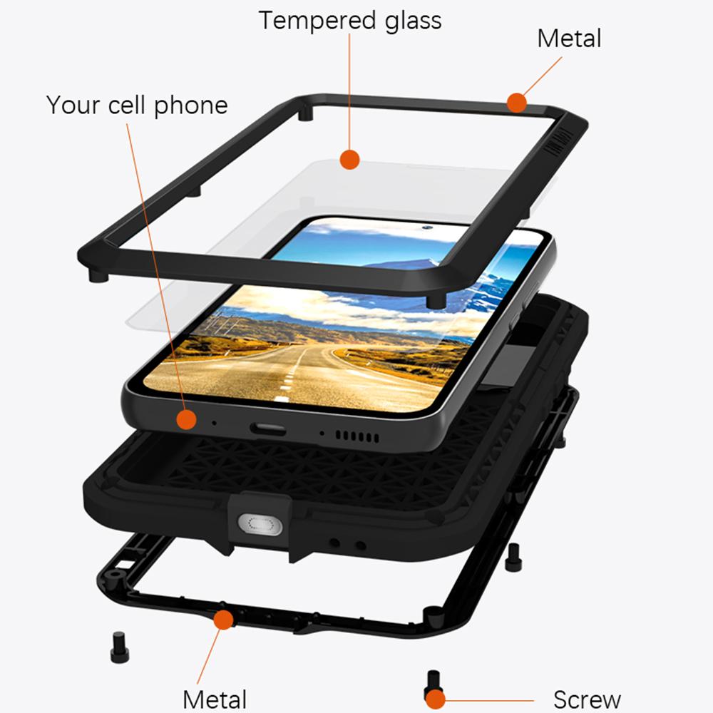 LOVE MEI Für Samsung Galaxy A54 5G Metall+Silikon Handyhülle Vollständige Schutzhülle mit gehärtetem Glas