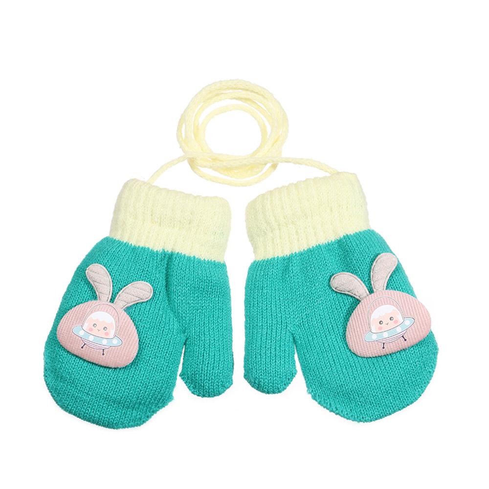 

1-6Years Boy Girl Baby Thicken Mittens Hand Gloves Winter Children Kids Knitted Gloves Warm Rope Mittens Wool Keep Warm Gloves темно-зелений колір